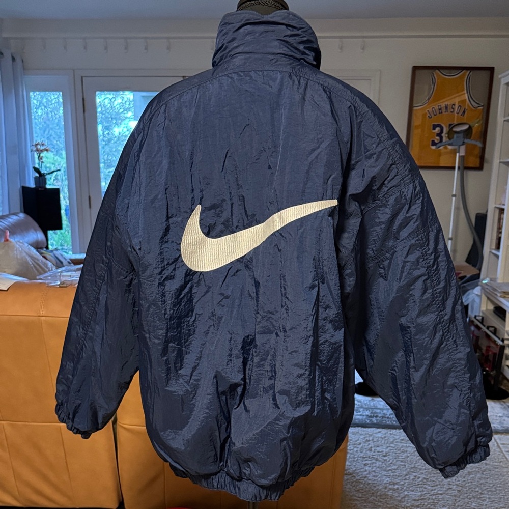 Nike Men's Reversible Navy/Black Jacket with White Swoosh